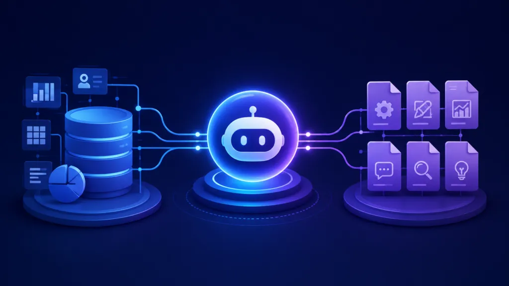 AI assistant connected to a structured business data repository and modular skill files, illustrating how companies build AI skills in 2026.