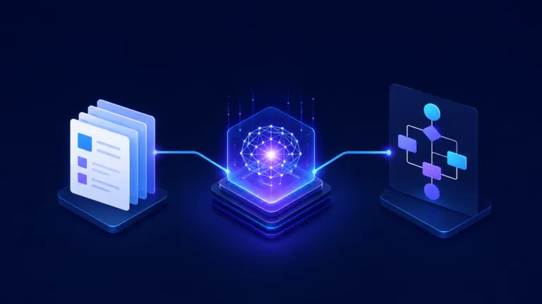 AI system connected to structured business data and workflows, illustrating how companies can integrate AI into operations in 2026.