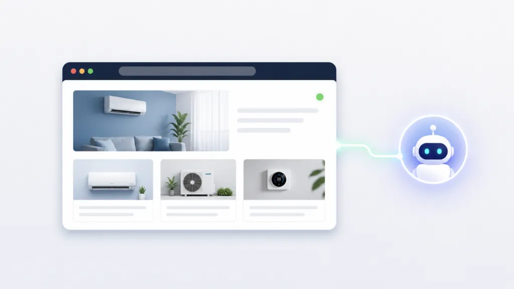 Modern business website connected to an AI agent, illustrating why companies still need an AI-ready website in 2026.