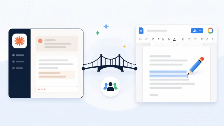Claude connected to an existing Google Doc through a shared bridge, allowing direct document editing across a team.