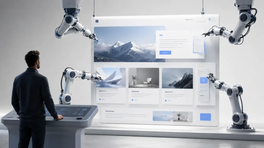 Human creative director guiding AI-powered tools as they build, test, and manage a modern website.
