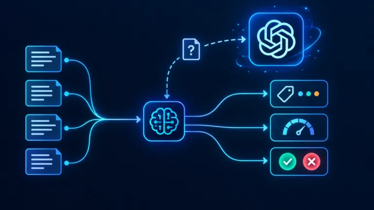 TypeSafe Jev AI workflow diagram showing fast classification, scoring, yes-or-no decisions, and escalation to a larger AI model.