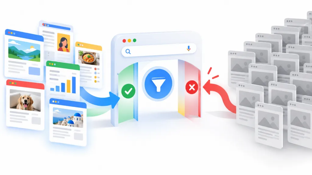 Google spam update filtering unique AI content from mass-produced duplicate pages