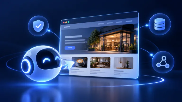 AI agent interacting with a business website and connected data tools for SEO